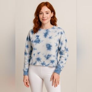 𝅺SPLENDID | NWT Blue Tie Dye Round Neck Long Sleeve Cropped Sweatshirt Size S
